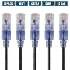 5 Pcs 10FT Slim CAT6A RJ45 Ethernet LAN Network UTP Patch Cable Cord 30AWG Black picture