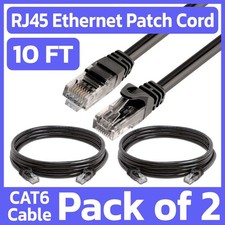 2 Pack Black Cat6 Ethernet Cable 10ft RJ45 Internet Patch Cord LAN Network Wire picture