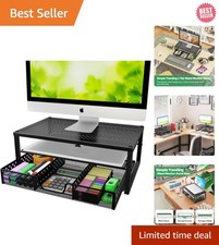 Sleek Black Computer Desk Riser with Built-In Drawer for Efficient Workspaces picture