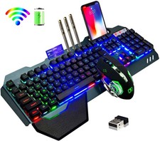 Wireless Membrane Gaming Keyboard and Mouse Combo Rainbow LED Backlit 2400 DPI picture