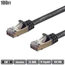 100FT Cat7 RJ45 Network LAN Ethernet S/FTP Patch Cable Shield 600MHz 26AWG Black picture
