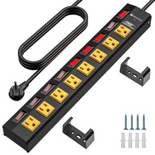 8-Outlet Metal Power Strip w/ Individual Switches 15A 1875W 6FT Cord Surge picture
