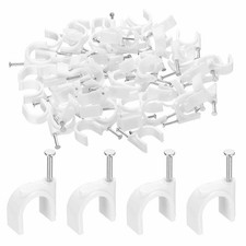 HARFINGTON 100pcs Cable Clips 14mm Half Clamp J-Hook with Nail Circular Single N picture