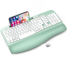 Mint Green Ergonomic Wireless Keyboard Cushioned Wrist Rest Phone Holder 2.4GHz picture
