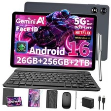 10 inch Tablet with Keyboard - 2026 Gemini AI Android 16 Tablet,Silver Case picture
