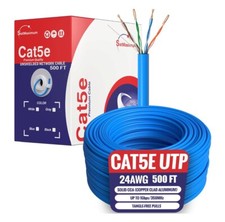 500ft CAT5e UTP Ethernet Network Cable 24AWG LAN RJ45 Solid Bulk Wire Blue picture