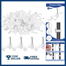 HARFINGTON 100pcs Cable Clips 10mm Half Clamp J-Hook with Nail Square Single Nai picture