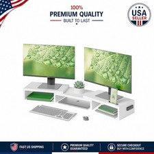 Adjustable Dual Monitor Stand Riser with 3 Compartments for Organized Workspaces picture