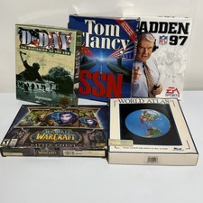 VTG Big Box Computer PC Software Lot D-day Tom Clancy SSN Madden Warcraft Atlas picture