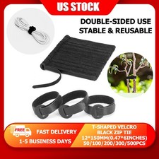 Black T-Type Cable Straps 0.47*6 in Reusable Nylon Hook Loop Wire Organizer Ties picture