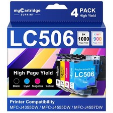LC506 Ink Cartridges High Yield 4 Pack for Brother MFC-J4555DW J4355DW J4557DW picture