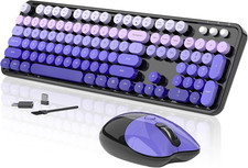 Wireless Keyboard and Mouse, 104 round Keycaps Retro Typewriter Purple | with OT picture