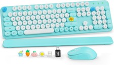 SABLUTE CK23 Wireless Keyboard Mouse Combo Full Size Retro PC Mac Blue picture