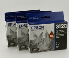 Epson 312XL Black Ink Cartridges Genuine OEM Lot of 3 Sealed T312XL120 picture