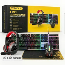 T-WOLF TF-240 Wired Backlit Gaming Combo: Keyboard Mouse Headset Pad 2400DPI picture