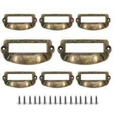 8pcs Antique Bronze Drawer Pulls Label Cabinet Handles Bin Cup Style picture