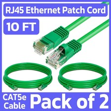 2 Pack Cat5e Cable Green 10FT Lan Ethernet Patch Cord Network Internet Wire RJ45 picture