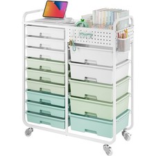 Rolling Storage Cart 14 Drawer Tabletop Pegboard Green TR1214 Crafts picture