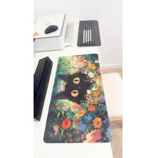 Cute Cat in Wildflower Large Gaming Mouse Pad 23.6