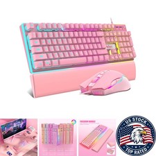 3-in-1 RGB Backlit Gaming Accessories Set - Keyboard, Mouse & Wrist Rest in Pink picture