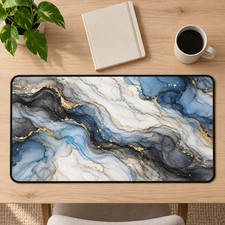 Blue Marble Desk Mat, Gold Abstract Mouse Pad, Modern Office Decor picture