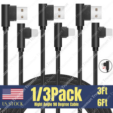1/3 Pack USB Fast Charger Cable 90 Degree Cord 3/6Ft For iPhone 14 13 12 11 8 XR picture
