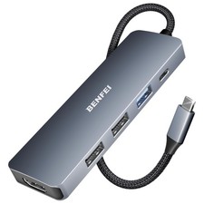 BENFEI USB C Hub 5-in-1 with 4K HDMI(Certified), 100W Power 5-in-1, Gray picture