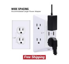 USB Wall Charger, Surge Protector, 6-Outlet Extender with 2 USB Charging Ports picture