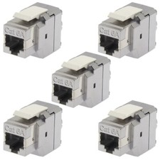 5 Pcs Shielded Keystone Jack Cat6A Blue Network 180 Degrees 110 Type 8P8C RJ45 picture