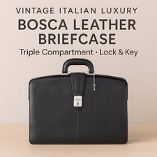 BOSCA Black Pebbled Leather Briefcase – Locking Lawyer/Doctor Style w/ Key Italy picture