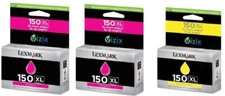 3 Genuine Sealed Bag Lexmark 150XL Yellow and Magenta Inkjet Cartridges NO BOX picture