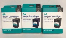 3 x New WEXFORD Inkjet Cartridge Replaces HP 64, Black Ink Cartridges Sealed picture