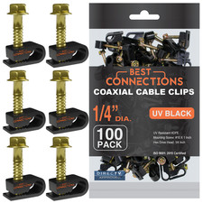 100 pcs Single Black Mounting Coaxial Flex Clips w/ Pre-Inserted Screw RG6, RG59 picture