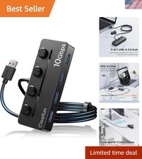 Expand Your Connections: Qeefun 4-Port USB 3.2 Hub with 10Gbps Speed & Cable picture
