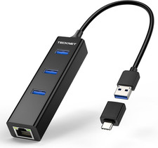 TECKNET USB C to Ethernet, Aluminum 3 Port USB 3.0 Hub with RJ45 10/100/1000 Gig picture