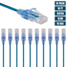 10x 10FT CAT6A RJ45 Ethernet LAN Network Patch Cable Slim Cord Router 30AWG Blue picture