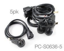 5-PACK 3ft. Rotating 360 Degree Flat Plug Power Extension Cord NEMA 5-15P/5-15R picture