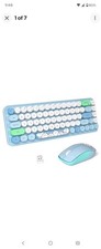 Wireless Keyboard and Mouse 2.4G 68 Keys Typewriter Retro Blue Colorful Set picture