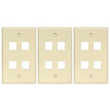 3x Ivory 4Port/Hole RJ45 Keystone Jack Insert Wall Plate Smooth Faceplate 1-Gang picture