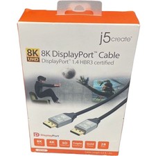 8K DisplayPort Cable j5create 6.6ft JDC43 DP1.4 32.4Gbps HDR Gaming NEW picture