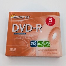 Memorex DVD-R 4.7GB 16x 120 Min Blank Recordable Media Discs 5 Pack New Sealed picture