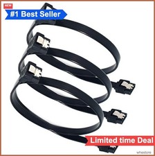 SATA III Cable 6 Gbps 7 Pin 90 Degree Right Angle Locking Latch 18 Inch 3 Pack picture