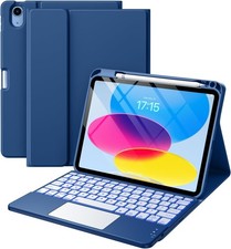 Harvopu iPad 11th 10th Gen Keyboard Case Trackpad Backlit Pencil Holder Navy picture
