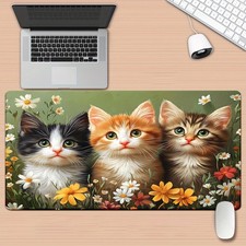 1pc XXL Non-Slip Rubber Base Gaming & Office Mouse Pad - Cute Kitty & Floral P picture