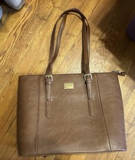 LoveVook Large Tote Bag Laptop Bag Brown Durable PU Leather Briefcase picture