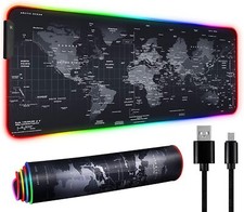 RGB LED Gaming Mouse Soft Pad Extra Large Oversized Glowing World Map 31.5X12''  picture