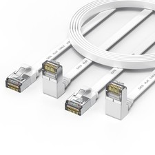 2 Pack 6ft Cat6 Flat Ethernet Cable 90 Degree Right Angle White Cord picture