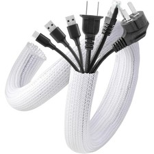 White Cable Sleeve, 2 Pack 5ft - 1.2 Inch Cable Management Cord Hide | Desk picture