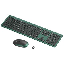 Wireless Keyboard Mouse Combo Rechargeable Quiet Ultra Thin FullSize Green picture