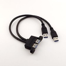 1pc Dual USB 3.0 A Male to USB 3.0 Female Extension Screw Panel Mount Cable 30cm picture